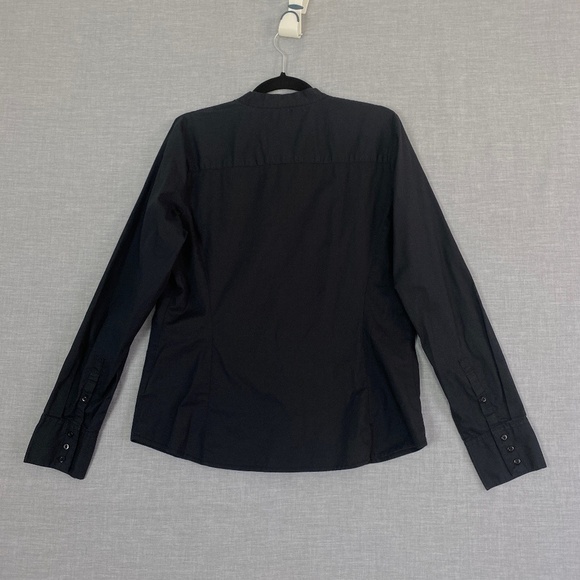 Tommy Hilfiger Top Womens Large Black Button Up Dress Shirt Ruffled Yoke - Picture 2 of 10